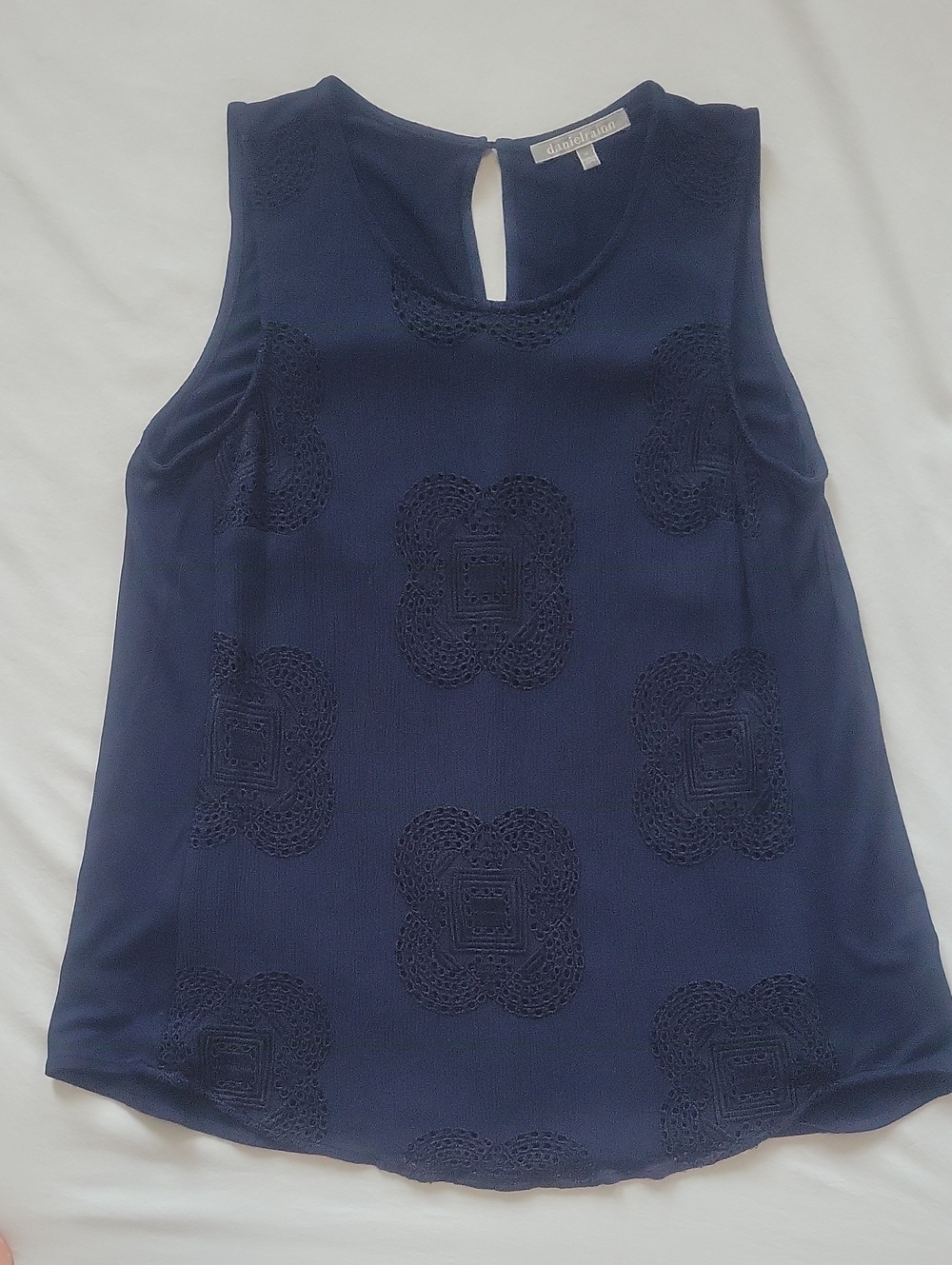 Daniel Rainn Navy Crochet-Embellished Sleeveless Shell